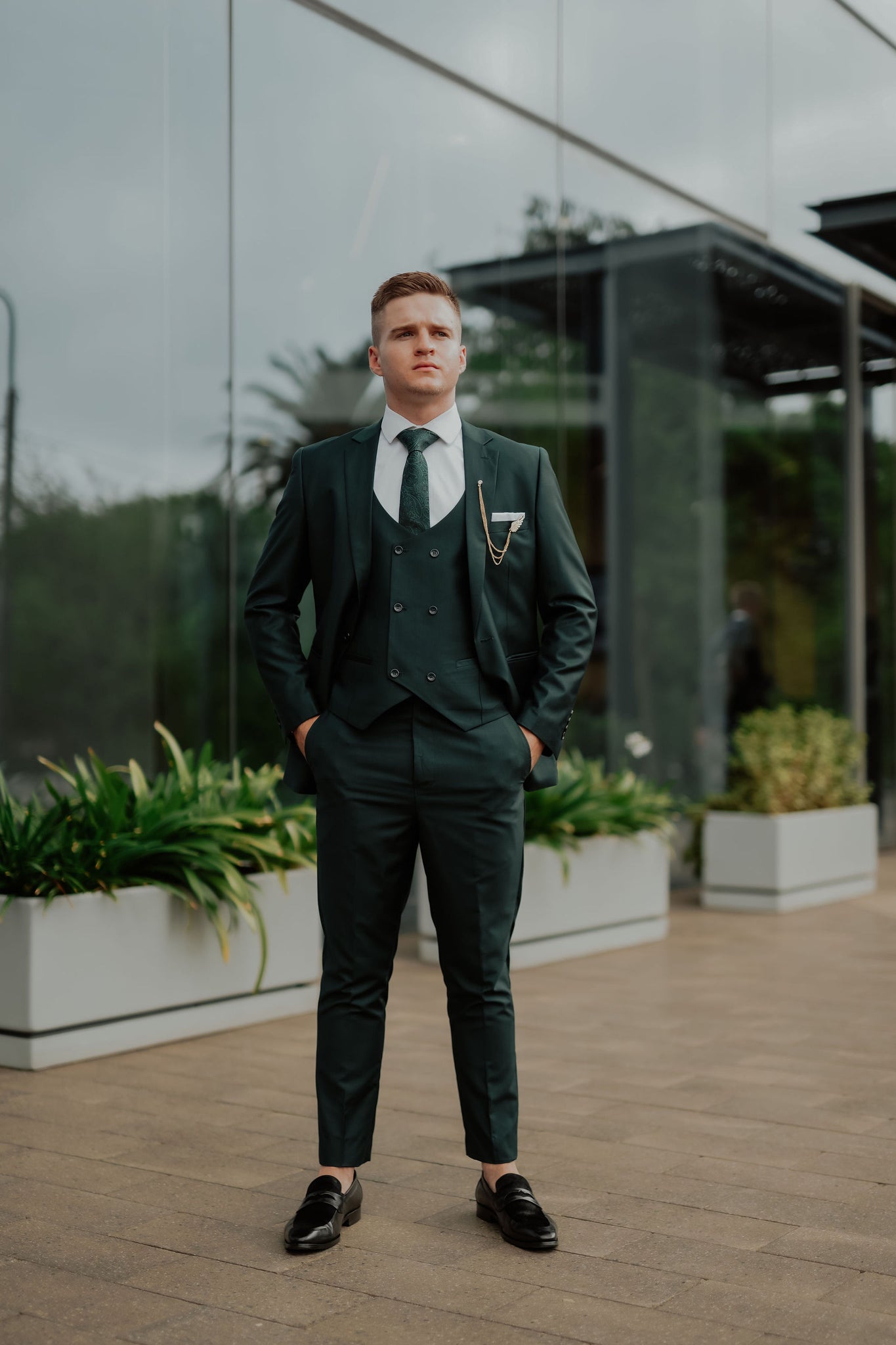Olive Green Contemporary Suit